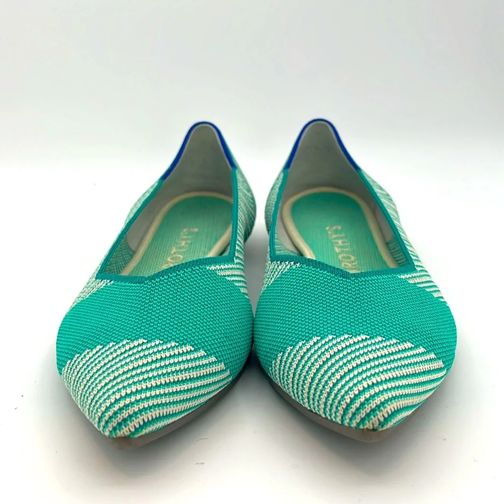 Rothy’s -women’s The pointed toe flats green teal striped knit ballet shoes 11.5